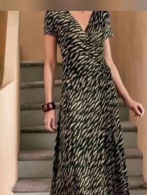 Soft Surroundings Tigris Black Tab Animal Print Faux Wrap Maxi Dress Size 2X